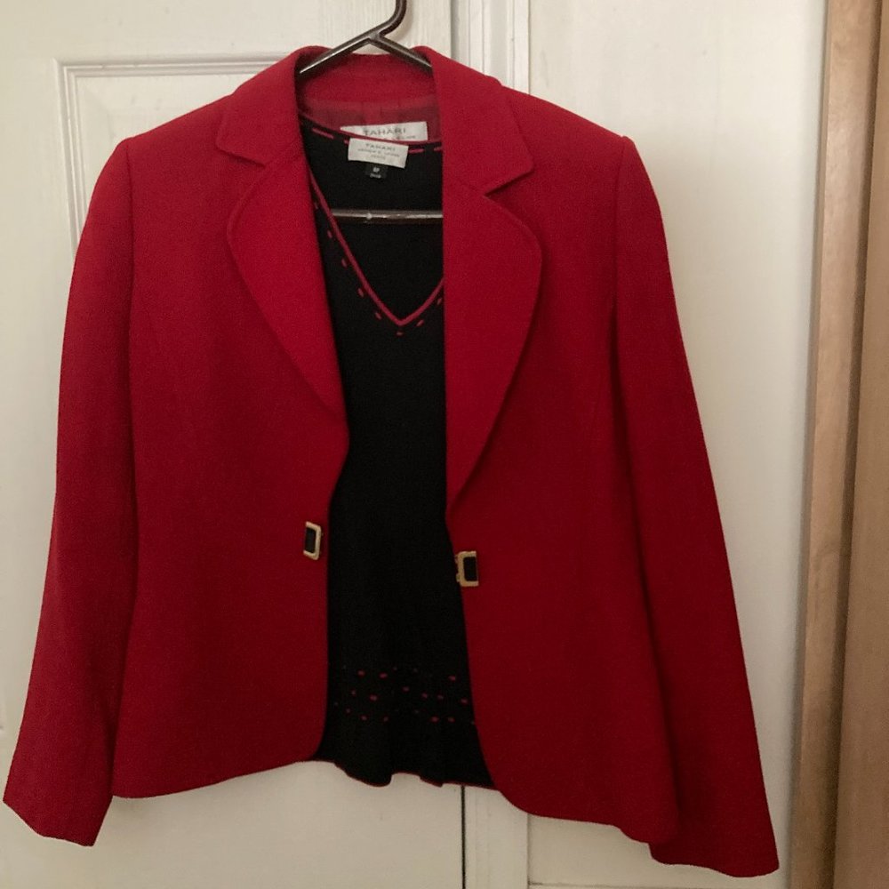 Tahari Red Suit Blazer with Matching Shirt